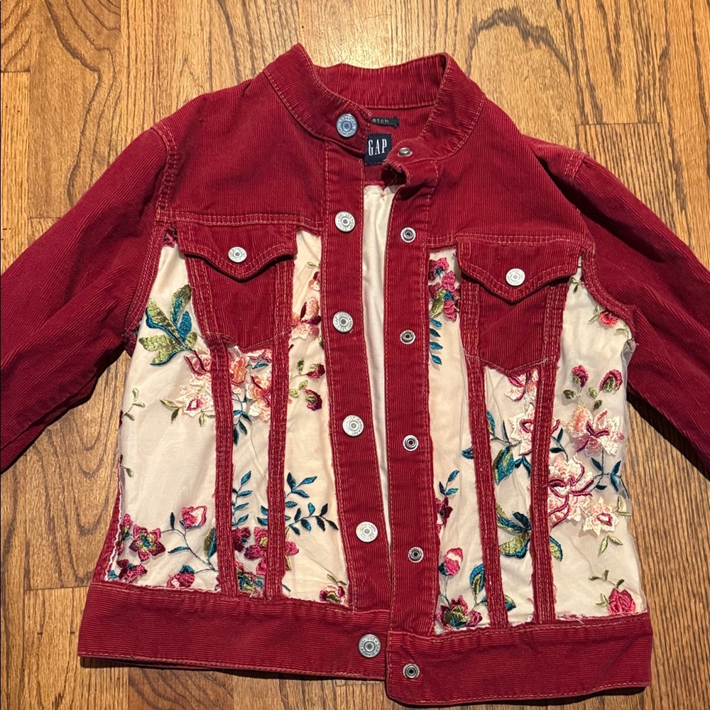 GAP Red and Cream Floral Jean Jacket